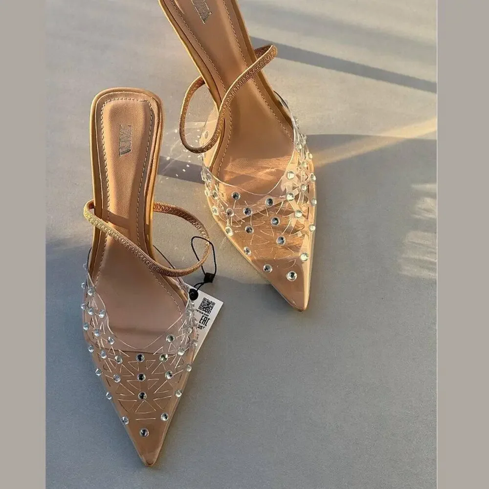 ZARA Beige Vinyl Rhinestone Heels NWT | Size 8 | Blogger Fave - Picture 13 of 16